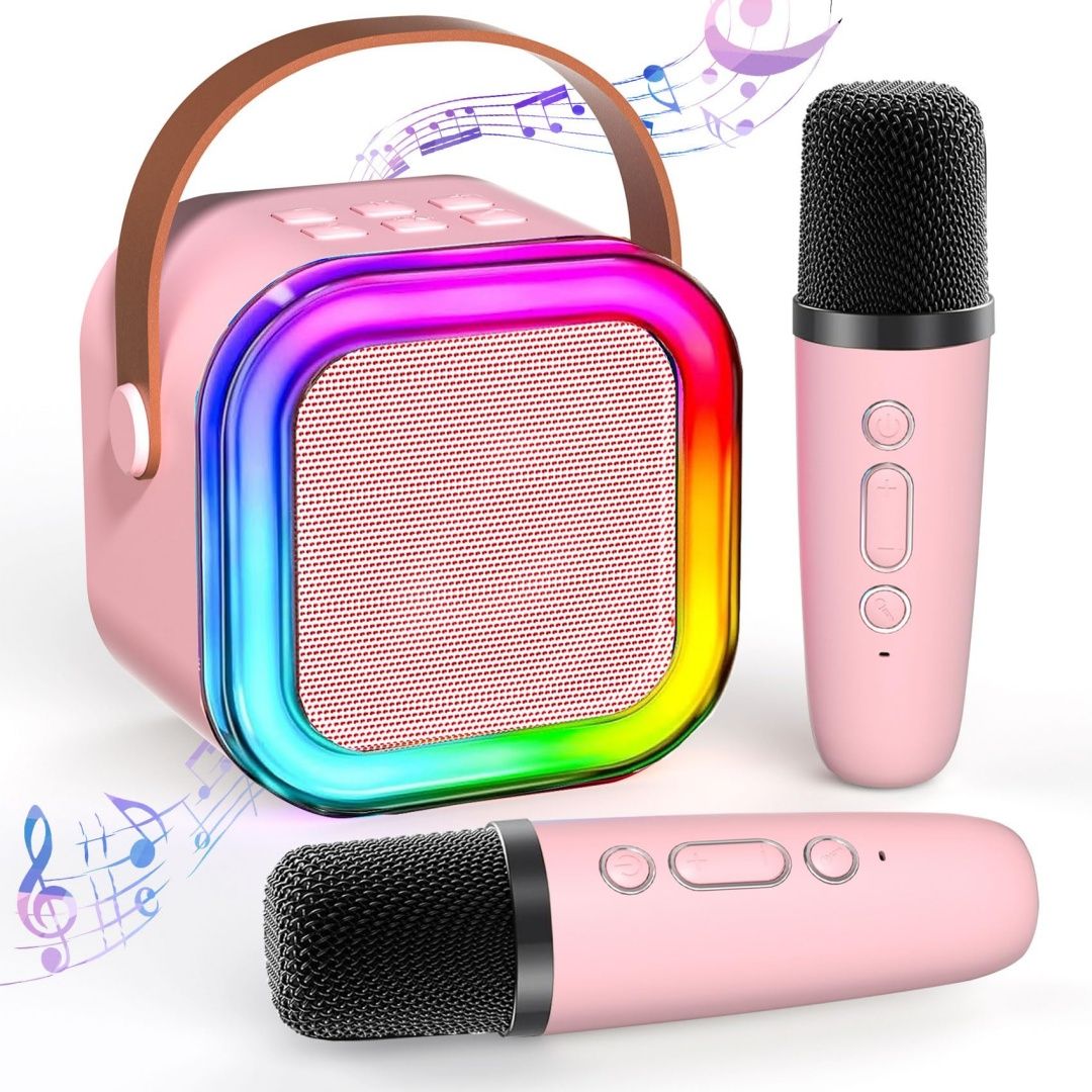 Bluetooth Karaoke Machine for Kids Adults, Portable Mini Karaoke Speaker with 2 Wireless Mic, LED Light Music Toys for Christmas Gift