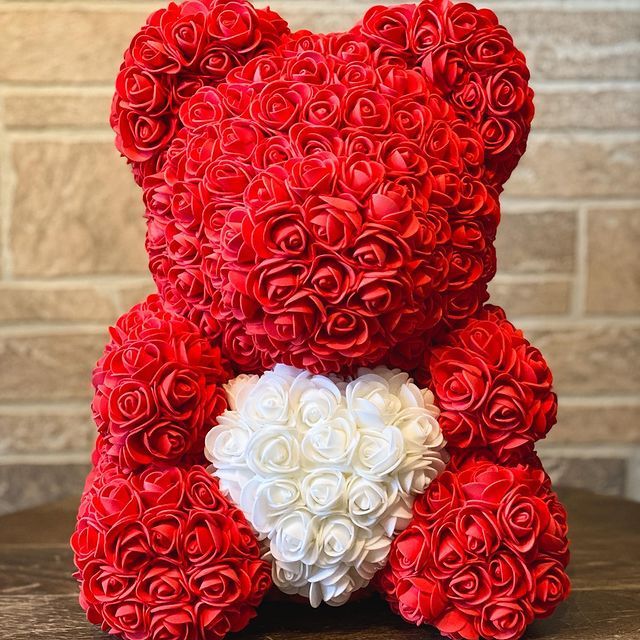 Rose Bear 25cm Rose Heart Teddy Bear Artificial Flower Handmade Rose Bear Decoration Wedding Christmas Women Gift