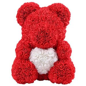 Rose Bear 25cm Rose Heart Teddy Bear Artificial Flower Handmade Rose Bear Decoration Wedding Christmas Women Gift